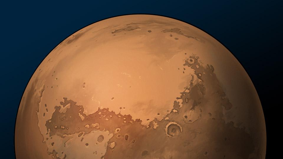 Monde und Temperatur des Planeten Mars