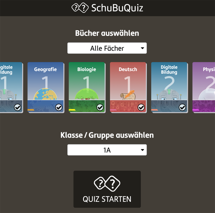 Screenshot vom Startbildschirms des Klassnequiz